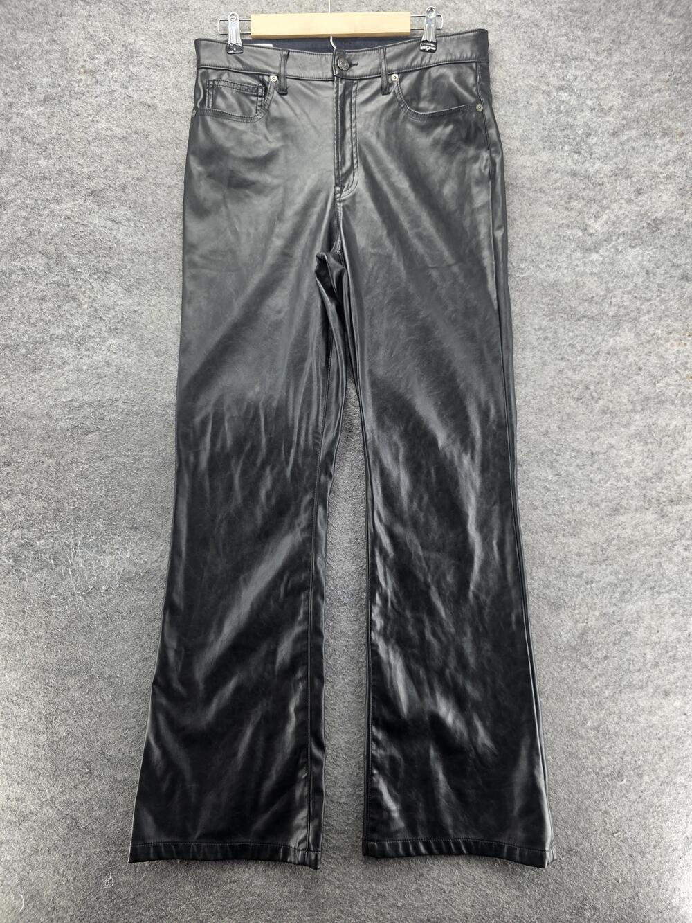 Gap Pants Womens 12 Tall Black Faux Leather Microfiber 70s Flare High Rise 33 In